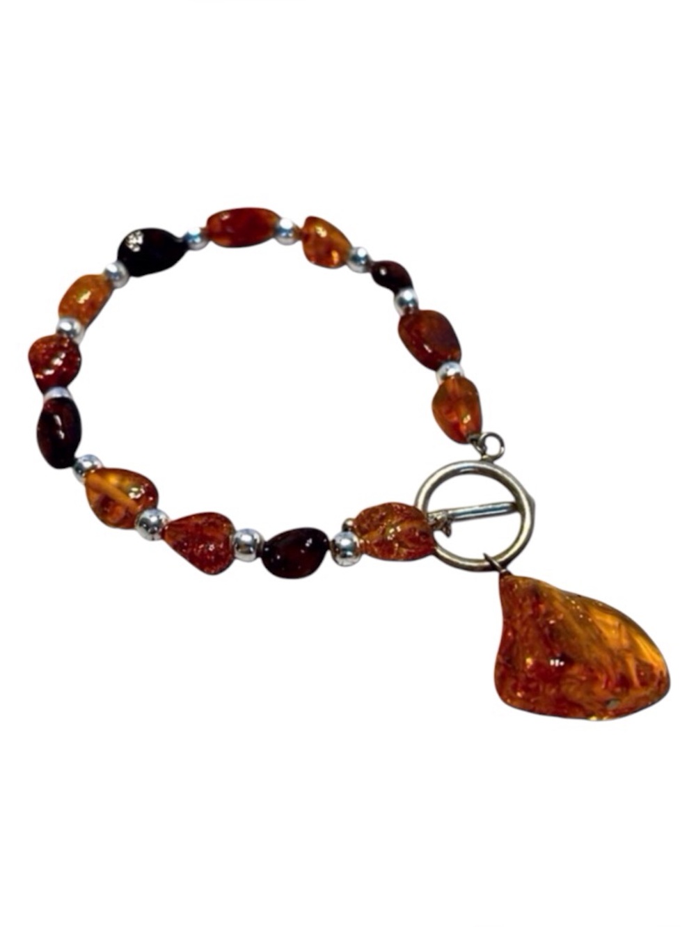 Handmade Amber Colored Beaded Clasp Bracelet. Pre Owned.
